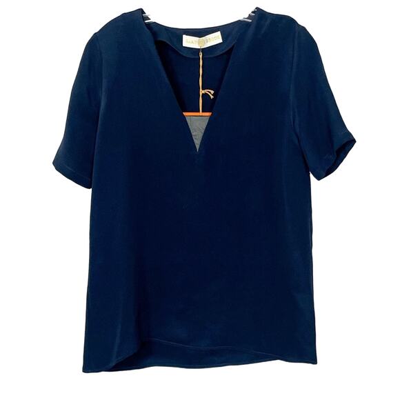 NEW w tags Ramy Brook Kate Silk V-neck Top Leather Insert, Size Small, MSRP $345 - Picture 1 of 10